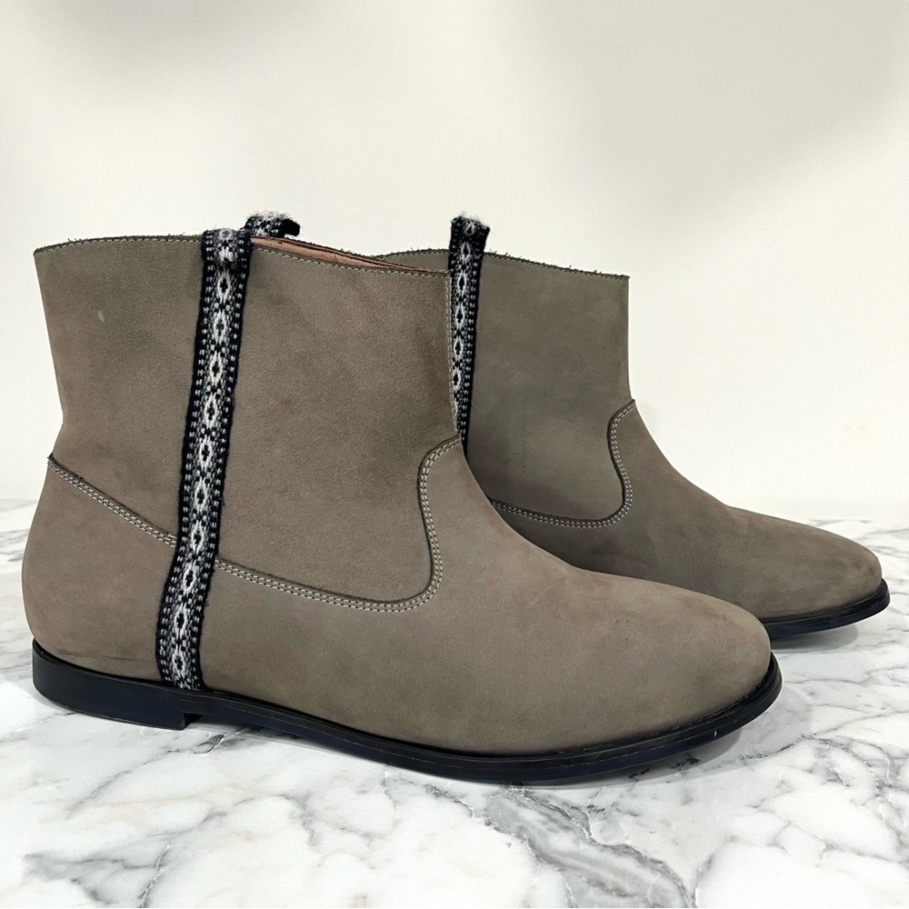 Fortress of Inca tan leather slip on ankle boots black Peruvian woven detail 9